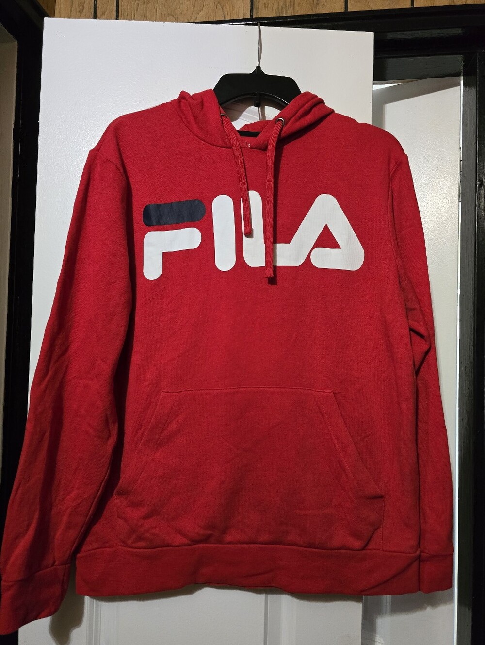 Fila Men's Red Pullover Hoodie w White Logo On The Chest - Size Small
